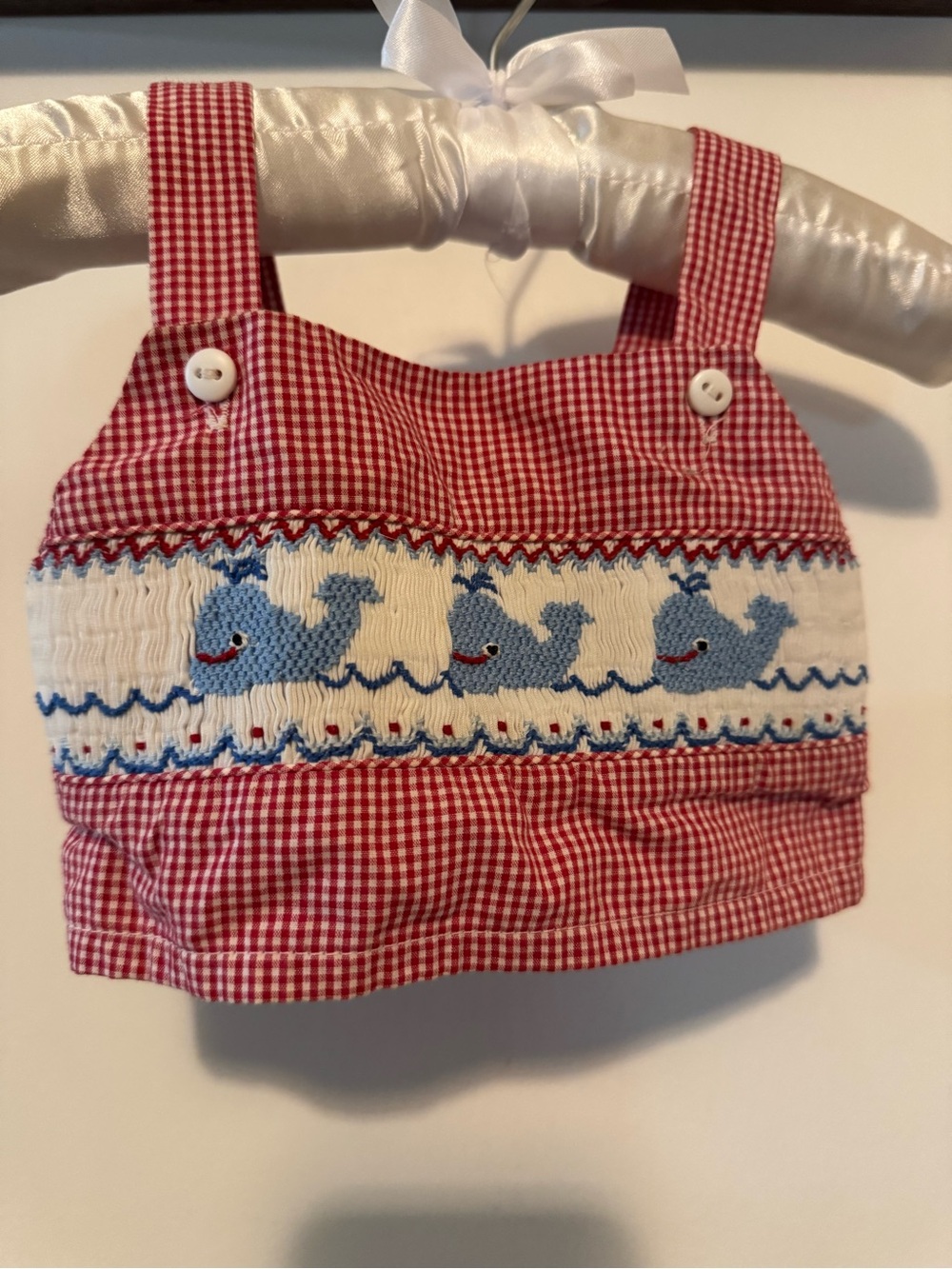 Royal Child Red Gingham Smocked Whale Sun Top Tank - Size 3M